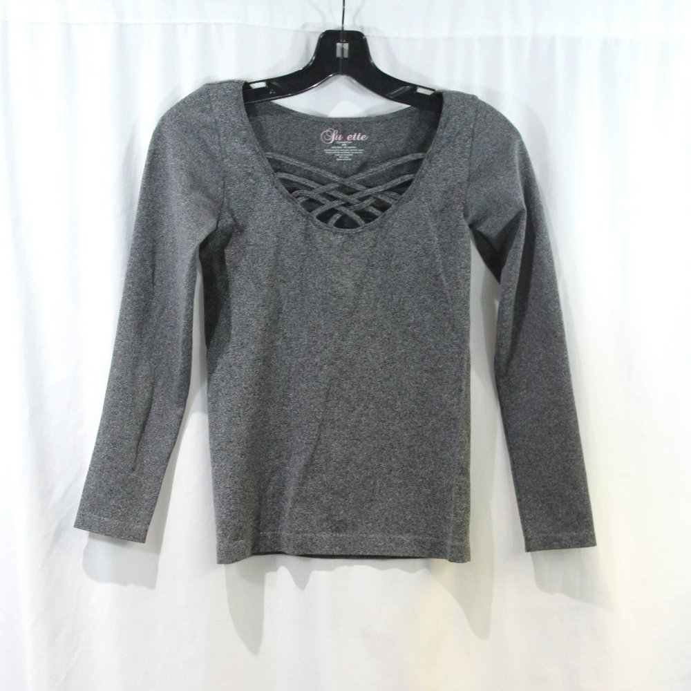 Suzette Collection Grey Long Sleeve Stretch Top